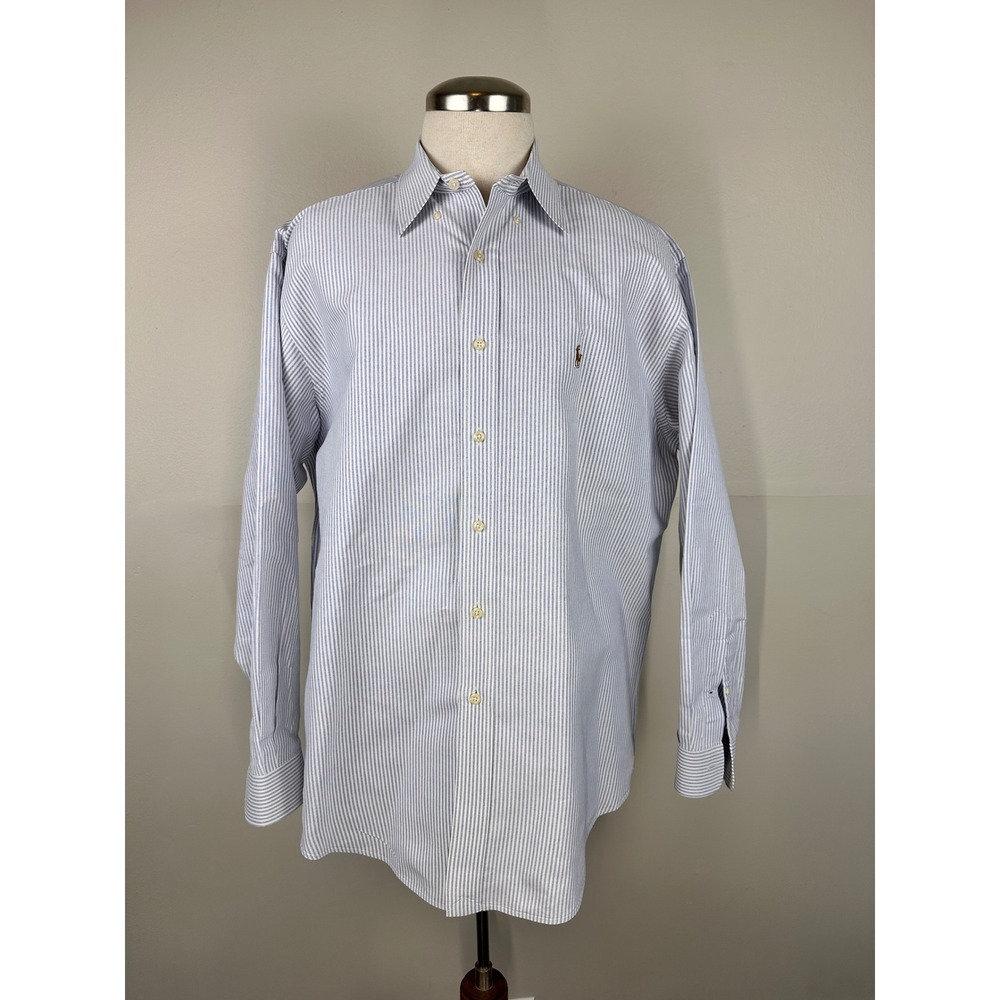 Ralph Lauren Button Down Men 16.5 34 Blue White Excellent Yarmouth Striped Shirt
